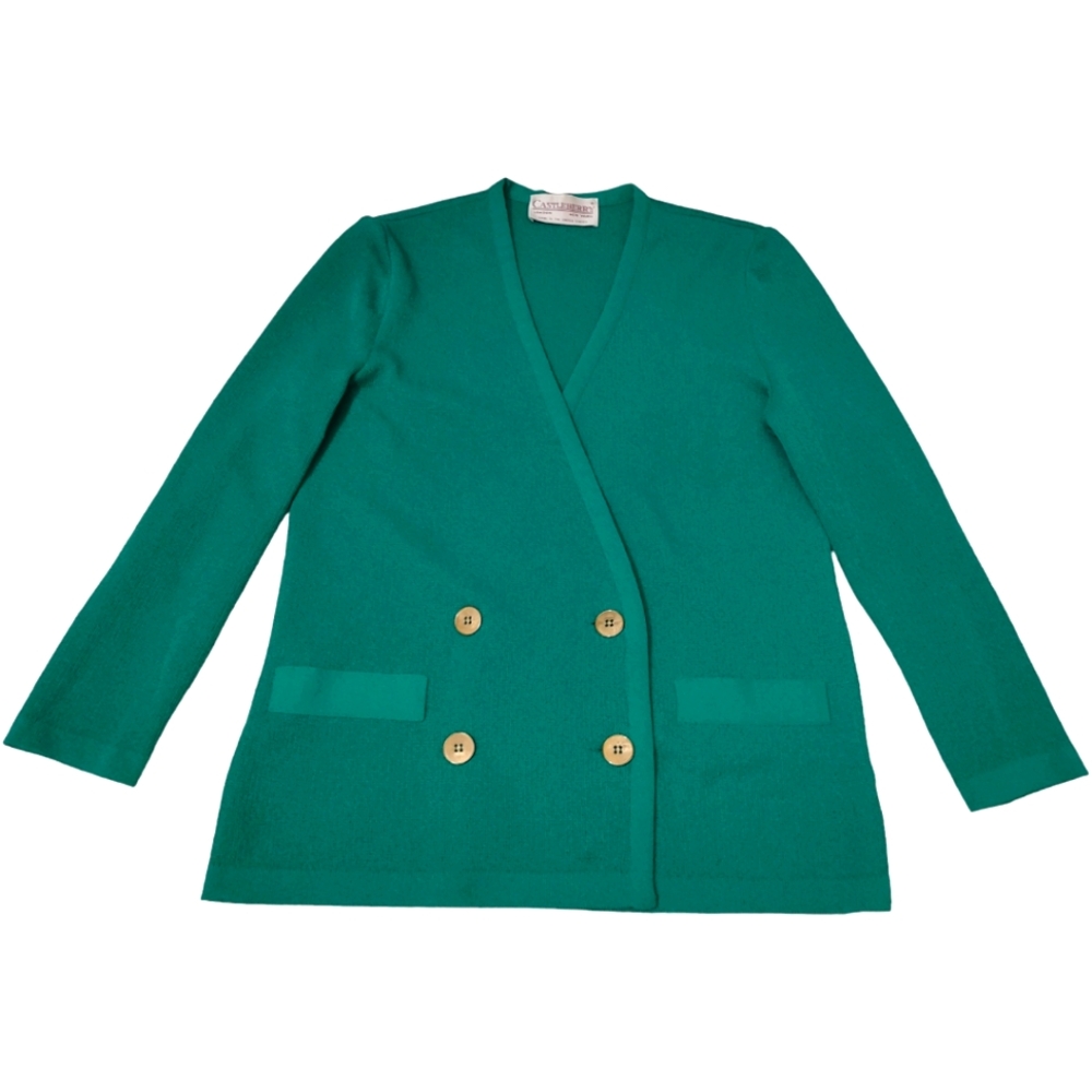 Vintage Castleberry London New York Green Suit Statement Jacket 12 Gold Button
